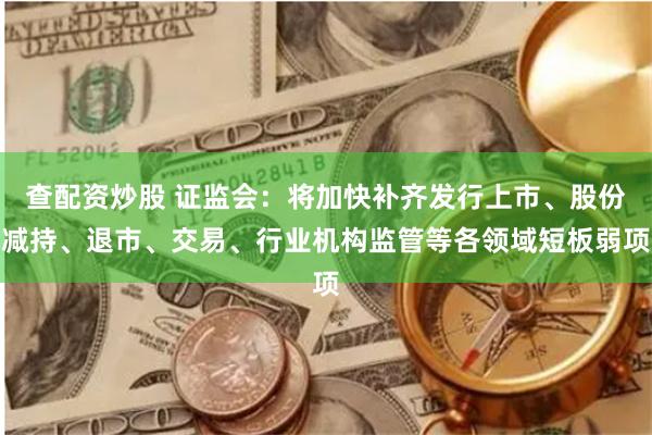 查配资炒股 证监会:将加快补齐发行上市、股份减持、退市、交易、行业机构监管等各领域短板弱项
